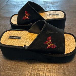 Xhilaration Black Platform Sandals with Red Butterfly